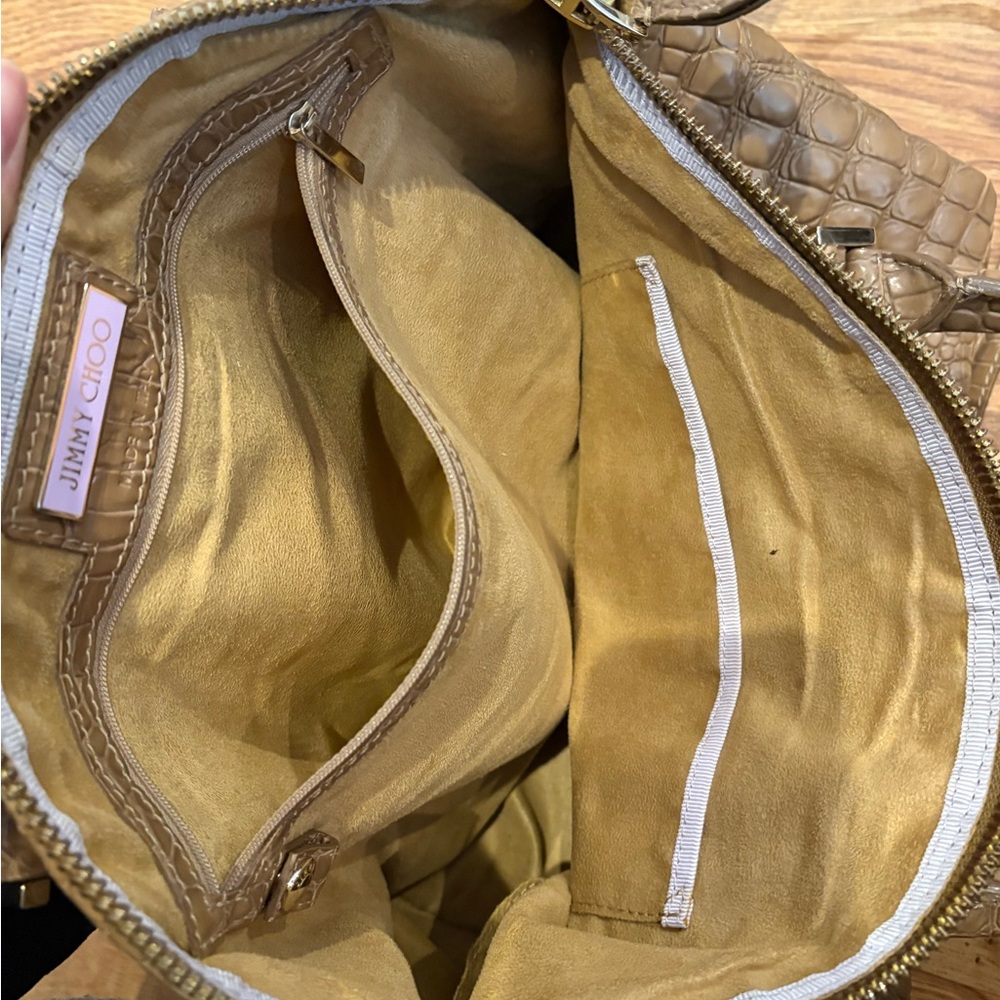 Jimmy Choo Tan Crocodile Embossed Shoulder Bag